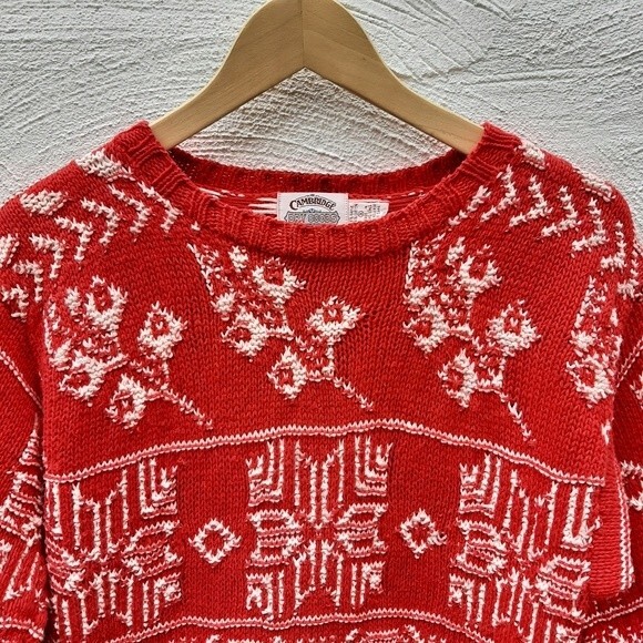 Vintage Ugly Sweater Cambridge Dry Goods Knit Red Cotton Snowflake Holiday Small - Picture 4 of 16